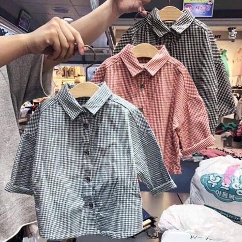 2020 spring and autumn childrens clothing new fashion retro plaid casual wild childrens shirt