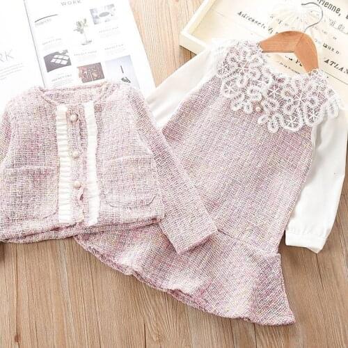 Sweet Fashion Princess Costume Set Girls Children Baby Long Sleeve Lace Dress + Coat Jacket 2 Piece Set