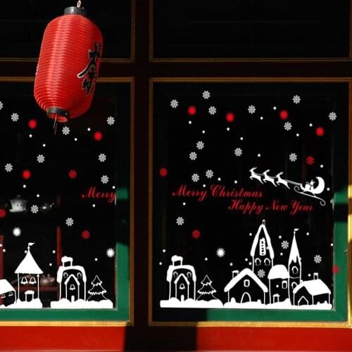 Creative Home Decor Vinyl Removable Wall Decals Christmas Snow Town Shop Window Glass Door Stickers