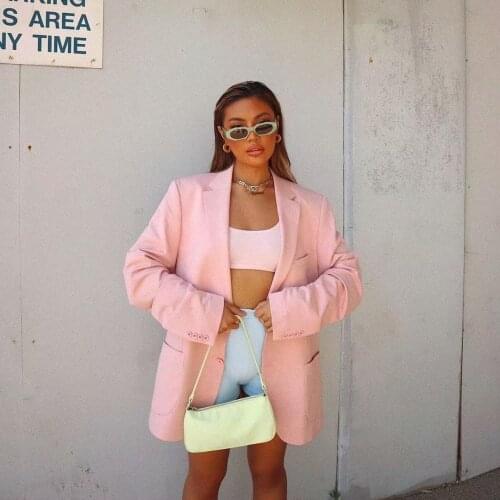 JUNWU Spring Autumn Women Three-Color Suit Collar Single-Breasted Loose Suit Jacket Pocket Design Silk Satin Texture High Street