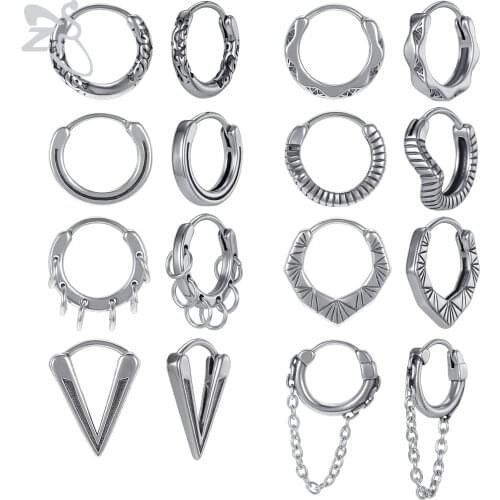 ZS 1 Pair Gothic Punk Stainless Steel Hoop Earrings For Men Hip Hop Rock Vintage Circle Earrings Bohemian Ear Piercing Jewelry