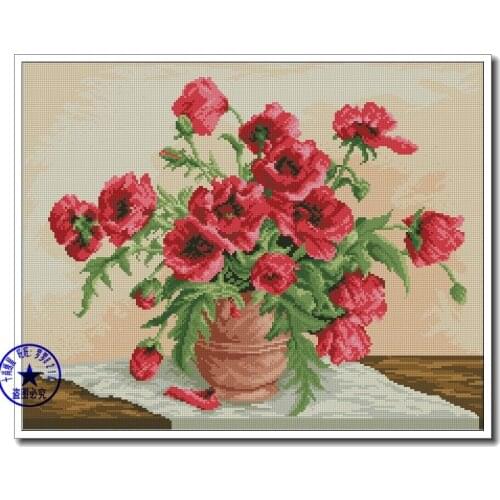 Popular Top Quality counted cross stitch kit poppy flower, beautiful red flowers