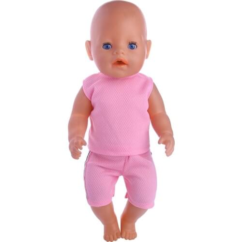 New Fashion Doll Clothes Pink Sleeveless T-shirt Suit for 18 inch American ,Children best Birthday Gift