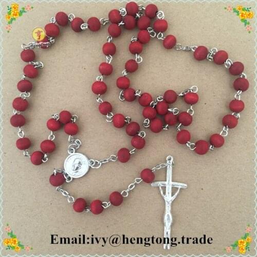 Wholesale free shipping perfume rose scented rosary necklace,7mm red bead rosary wooden bead rosary necklace special offer