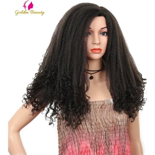 Golden Beauty 22 inches Long Afro Kinky Curly Wig Black Ombres Brown Synthetic Hair Cosplay Wigs Puff Yaki Wig for African Women