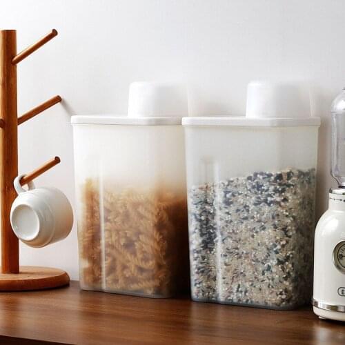 1.55/2.3L PP Plastic Kitchen Food Storage Sealed Box Rice Bucket Grain Transparent Moisture-Proof Fresh-Keeping Tank Container