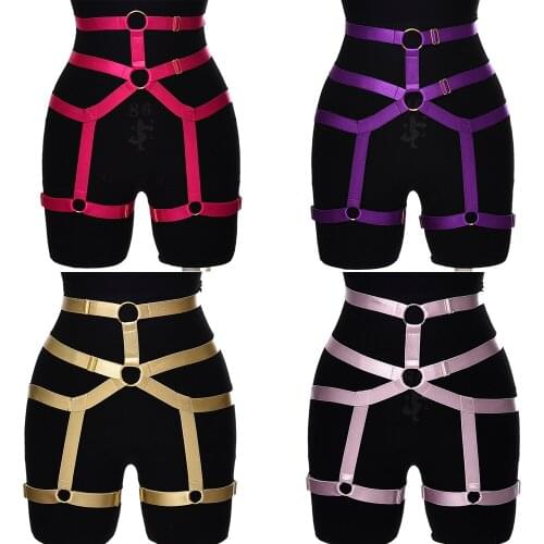 Women Goth Leg Garter Belt Body Harness Punk Sexy Leg Harness Elastic Adjustable High Waist Stocking Garters