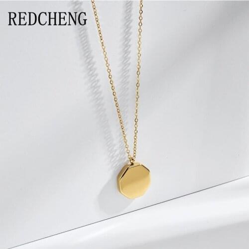 REDCHENG 925 Sterling Silver Necklaces for Women Gold New Fashion Temperament Elegant Smooth Polygon Wedding Fine Jewelry Gifts