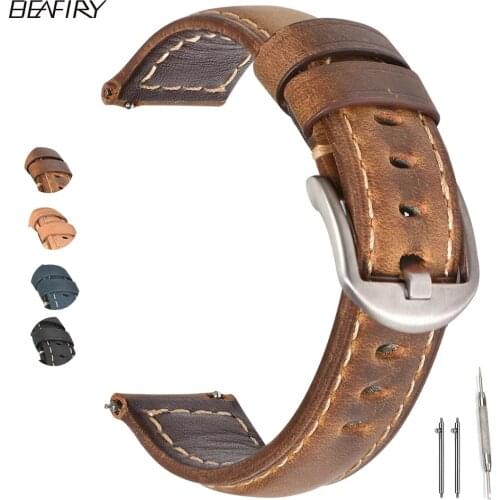 BEAFIRY Crazy Horse Calfskin Leather Watch Band 20mm 22mm 24mm Straps Watchbands Dark Brown Light brown Black Blue Green Belt