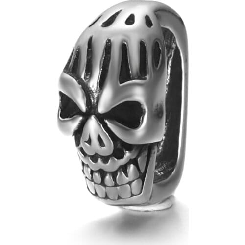 Stainless Steel Skull Slider Bead Polished 12x6mm Metal Slide Charm for Jewelry Making Bracelet DIY Accessories Supplies