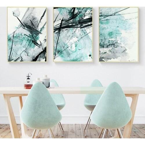 Self-adhesive Wallpaper Abstract Black and Light Blue Light Green Ink Posters Wall Art Prints Picture Living Room Decoration