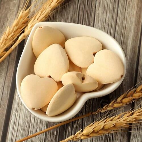 TYRY.HU 10Pcs Natural Heart Shaped Wooden Beads Non-toxic And Healthy Baby Teether Baby Mordedor Toys Jewelry Making Accessories