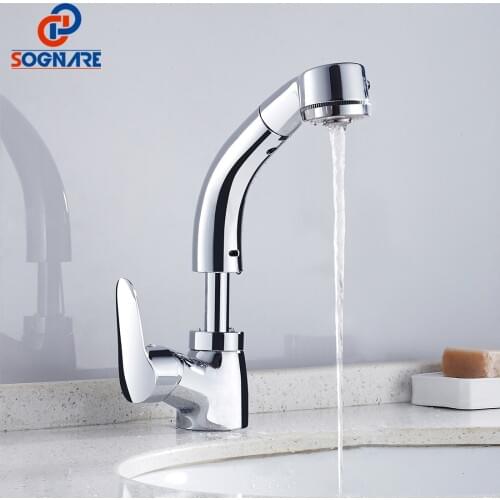 Bathroom Basin Mixer Copper Sink Faucet Pull Out Bathroom Water Faucets Height Adjustable Pull Out Sink Tap Chrome Basin Faucet