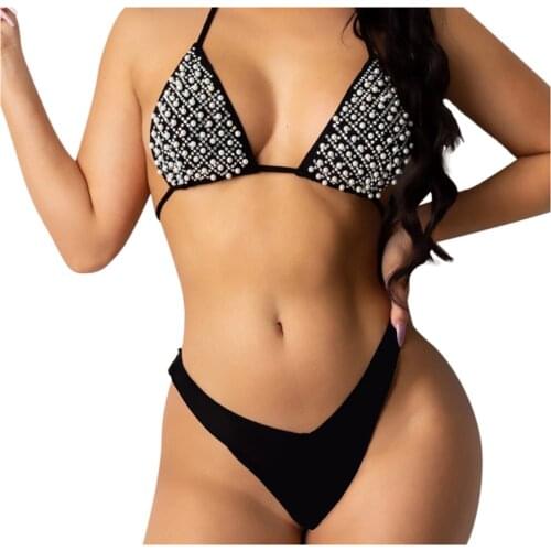WomenS Summer Clothes Ladies Beaded Three-Point Bikini Split Swimsuit Sexy Thong Female Bikini WomenS Bathing Suits Z0410