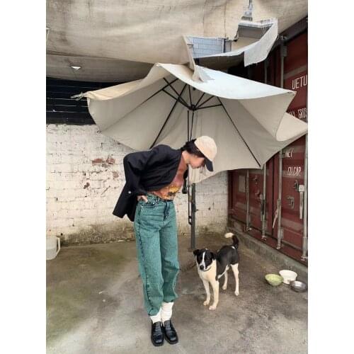 Onism color special washed jeans pants womens 2021 spring Korean version loose and slim high waist straight pants