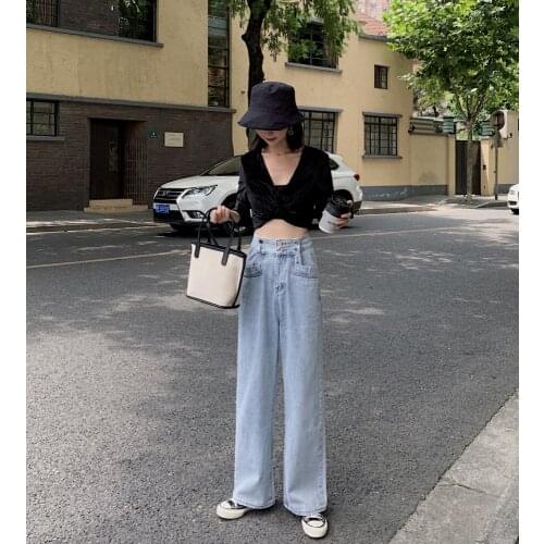 2021 New High Waist Women Jeans Straight Casual Streetwear Spring New Fashion Long Pants Baggy Blue Versatile Denim Trouser