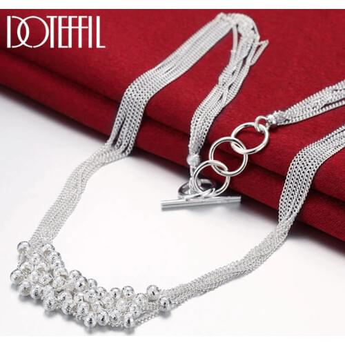 DOTEFFIL 925 Sterling Silver Frosted Grape Beads Multi-Chain Necklace For Women Fashion Wedding Engagement Party Charm Jewelry