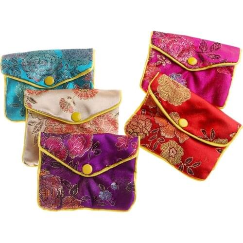 New Chinese Brocade Handmade Silk Embroidery Padded Zipper Small Jewelry Gift Storage Pouch Bag Snap Case Satin Coin Purse
