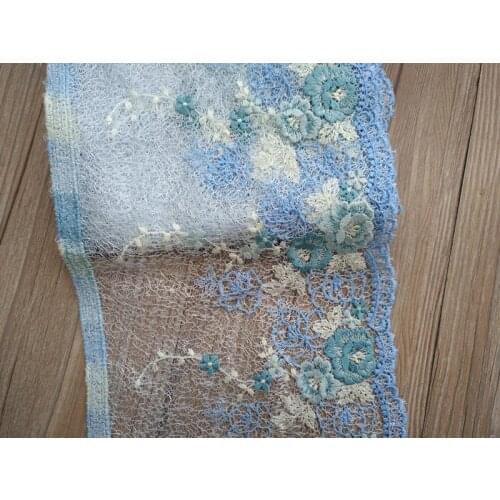 10Yards Rose Flower Curtain Patchwork Lace Ribbon Trim DIY Webbing Home Textile Decoration Blue 16cm Wide
