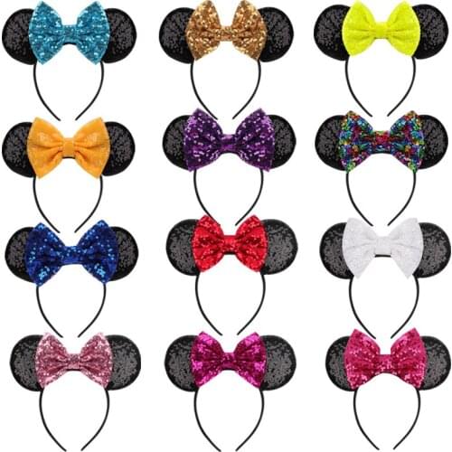14pcs/set Festival Mouse Ears Headband Sequins Hair Bows Hairband Character For Women Girls Hair Accessories Party Headwear