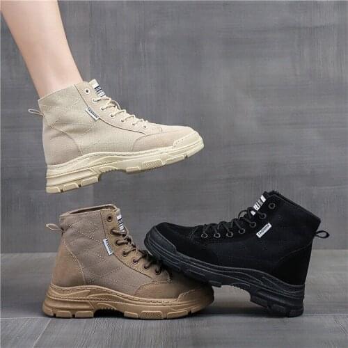 2021 New Canvas Martin Boots Womens Short Boots British Casual Spring, Autumn and Winter Womens Boots High Top Flat Heel