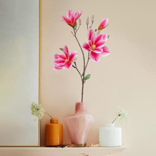 3D Magnolia Artificial Flowers PU Big Fake Flower Hotel Decoration Plants High-end Fake Flowers Wedding Decoration Art Flower