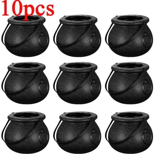 BESTOYARD 10pcs 5x7cm Halloween Candy Bucket WitchS Cauldron Trick Or Treat Candy Pail Holder Halloween Candy Holder (Black)
