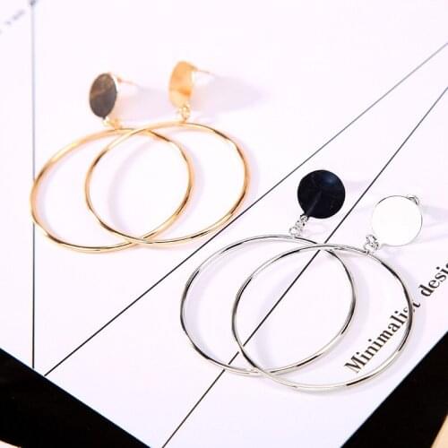 Big Golden Silver Plated Black Hoop Ear Stud Metallic Drop Earrings For Women Dangle Earrings