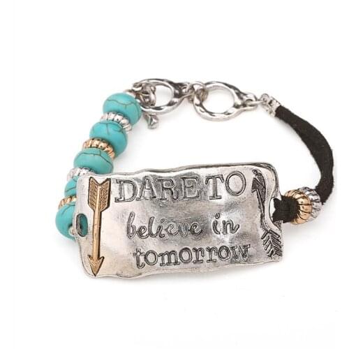 Square Letter Alloy Toggle Charm Bracelet Bangle For Unisex Boho Synthetic Stone Black Leather Chain Bangle Fashion Jewelry