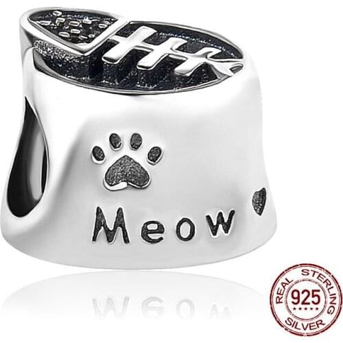 Hot Sale 925 Sterling Silver Cats Footprints Fish Bone Bowl Fit Original Pandora Charm Bracelets Necklace For Women DIY Jewelry