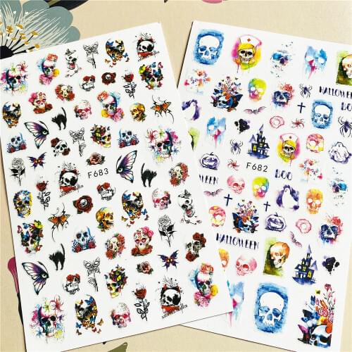 F-682 F-683 Halloween Skeleton head Skull 3D Back glue Nail decal Nail sticker Nail decoration Nail art Nail ornament
