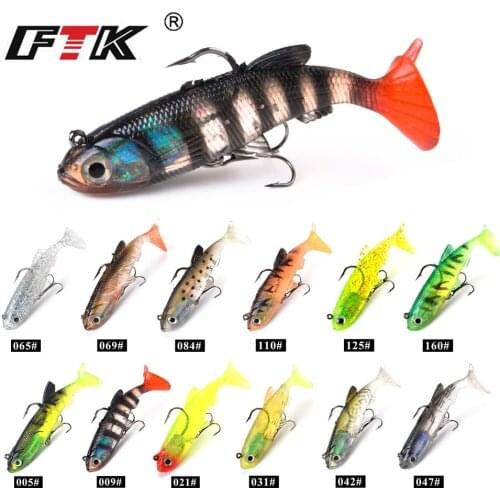 FTK Fishing Soft Lures 1pcs 6/8/10cm With T Tail Pike Soft Lure Treble Hook Baits Artificial Bait Jig Head Crankbait 3D Eyes
