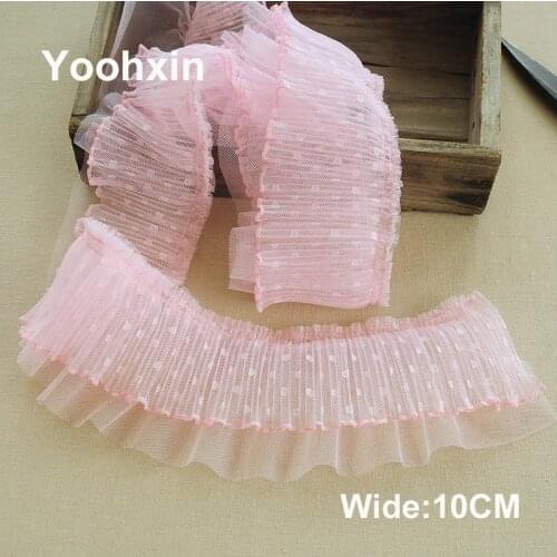 10CM Wide HOT Embroidery Lace flower tulle lace fabric trim ribbon DIY sewing Ruffle applique collar dubai dress guipure decor
