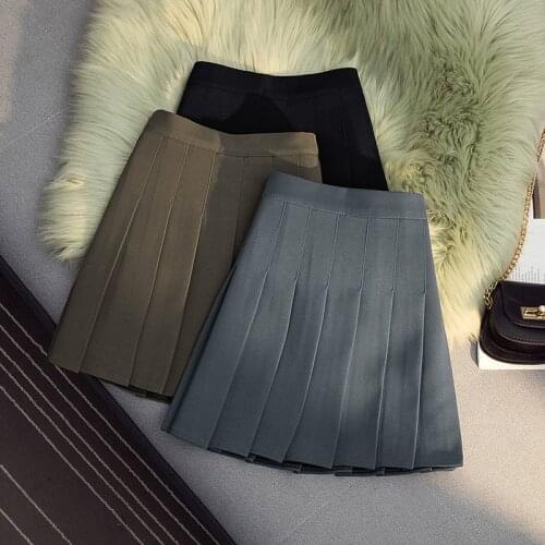 JuneLove Women Fashion Autumn Winter Warm Mini Skirts Vintage High Waist Pleated Skirts Kawaii Female Blazer Skirt Short Bottoms