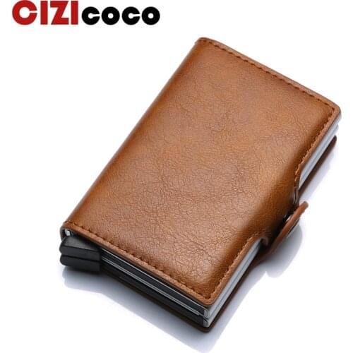 Cizicoco Fashion Metal Credit Card Holder RFID Blocking Aluminium Box Business ID Card holder Hasp PU Leather Mini Card Wallet