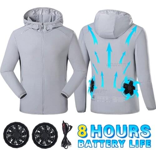 Summer Cooling Fan Jacket Men Hiking Vest Windbreaker Outdoor Water-resistant USB Power Supply Cycling Runing Fishing Clothing