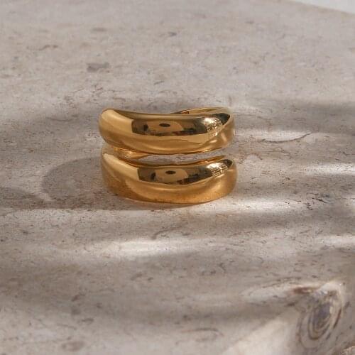 Trendy Bridal Sets Glossy Smooth Stainless Steel Gold Plated Elegant Weeding Rings For Women Girl Waterproof Tarnish Free