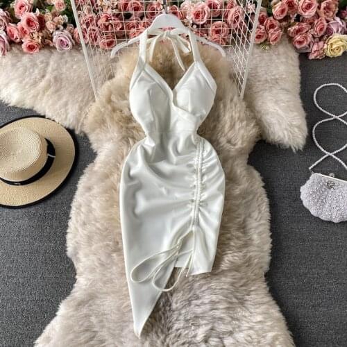 Moeroshe Sexy neck swab dress 2021 summer new tight show thin irregular buttock wrap skirt Strapless dress dress