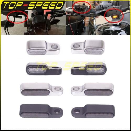 Motorcycle Black Chrome Retro Custom Micro Mini LED Turn Signal Blinker Light 8mm Mirror Stem Handlebar Maker Indicator Lamp