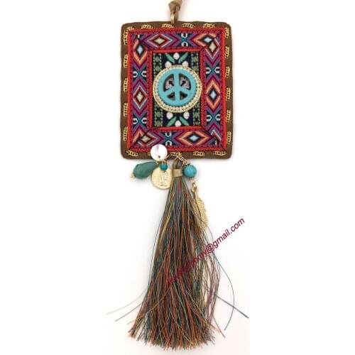 2015New personalized handmade jewelry supplier unique boho peace sign pendant long Necklaces for women