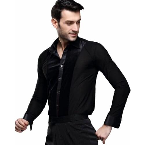 New Mens Latin Dance Top Male Ballroom Dance Shirt Black Shirt Tango/Cha Cha/Rumba Dancewear Long Sleeves B-5993