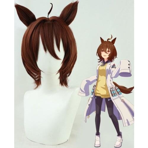Agnes Tachyon Pretty Derby Cosplay Wig Heat Resistant Synthetic Short Brown Hair Hallowen Party Cosplay Costume+ Free Wig Cap