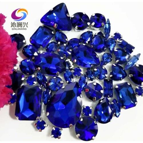 Sell at a loss!! 68pcs/pack Royalbblue mix size high quality glass crystal material sew on rhinestones,diy/Clothing accessorie