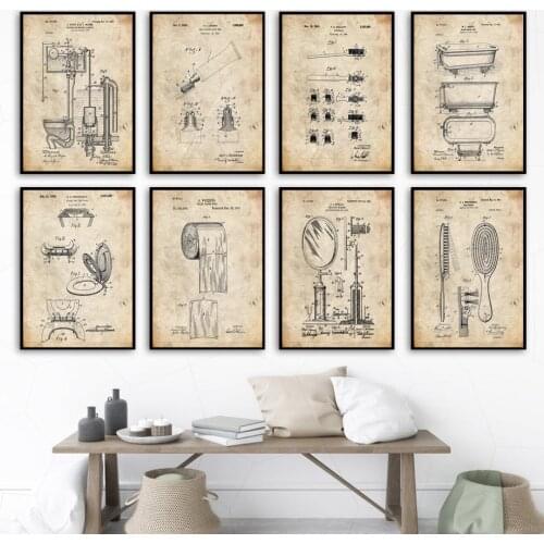 Industrial Style Barbershop Patent Blueprint Toilet Pictures Wall Art Canvas Painting Nordic Posters And Prints Bathroom Decor