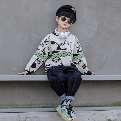 Pullover Knitting Spring Autumn Winter Sweater Baby Boys Kids Childrens Warm Plus Velvet Thicken Top High Quality