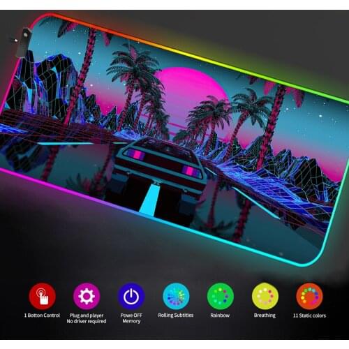 Pink Mouse Pad Gamer Rgb Retrowave Synthwave Rgb Mousepad Led Setup Gamer Accessories Leds for Gaming Carpet Xxl DropShipping