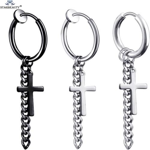 Starbeauty 1 pc/lot Titanium Cross Helix Piercing Tragus Piercing Plug Jewelry Tassel Fake Piercing Ear Cuff Clip Fake Earrings