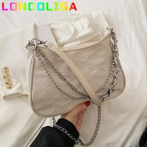 Retro Womens Canvas Shoulder Crossbody Bag Embroidery Heart Pattern Ladies Underarm Bags Female Cool Girls Chain Purse Handbags