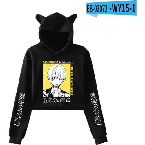 The Quintessential Quintuplets Hoodies Women Kawaii Crop Top Hoodie Cat Ear Sweatshirts Hoody Autumn Comic Girls Black Pullovers