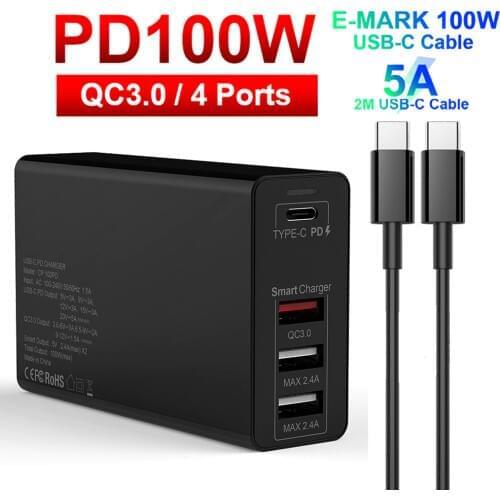 URVNS 100W USB C PD Charger Type C USB 4 Port Charge Station for Samsung iPhone Huawei QC 3.0 Quick Wall Charger Power Adapter